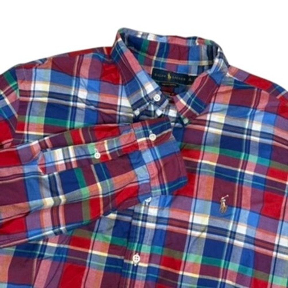 Ralph Lauren Mens Plaid Button Down Shirt XL Stretch Oxford Red‎ Blue Green
